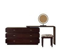 SONGYL-20249 Coiffeuse Vintage en Bois Massif avec Miroir de Maquillage, Tabouret et Commode, Chambre Chic, Bureau rétro Table de Maquillage