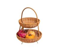 SONGYL-20249 Panier à fruits Panier à fruits rond en rotin tressé 2 couches, panier pain décoratif for comptoir Suspension