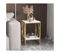 SONGYL-20249 Table de Salon Petite Table d'appoint à 2 Niveaux avec Rangement Ouvert, Support latéral étroit for Chambre Coucher, Salon Table Basse(Gold+White)