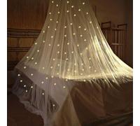 Sonhomay Ciel de lit pliable avec étoiles lumineuses pour filles - Moustiquaire ronde en dôme pour décoration de chambre de princesse