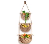 Sonhomay Corbeille à fruits suspendue 3 niveaux, corde de jute tissée, rangement mural pour cuisine, chambre à coucher, salle de bain