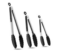 Sonhomay Lot de 3 pinces de cuisine en acier inoxydable résistantes à la chaleur avec embouts en silicone pour griller, barbecue, buffet, salade