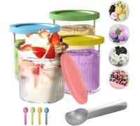 Sonhomay Lot de 4 bacs à crème glacée de rechange pour Ninja Creami Deluxe NC500 NC501 Series avec couvercles colorés et cuillères pour pots Ninja Creamy Deluxe, sans BPA et passent au lave-vaisselle