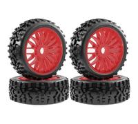 SONHWNGE Lot de 4 pneus de Roue de Voiture Tout-Terrain RC 115 mm 1/8, hexagonaux de 17 mm for ARR-MA, Typhon, Redcat, Losi RC(Rot)