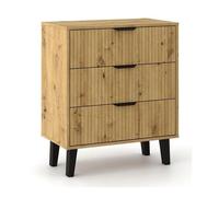 SONIA - Commode 3 tiroirs façades rainurées style scandinave - 70x39x81.5cm - Meuble de rangement - Chêne