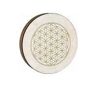 Sonic Energy Hand Drum 16 pouces - Dessin de la fleur de vie - frame drum en bois pour la méditation, le voyage sonore et la percussion - instrument chamanique en peau de chèvre (HD16WB-FOL)