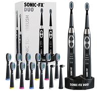 Sonic-FX Duo Brosse à dents électrique rechargeable - avec 14 têtes de brosse, 3 modes, minuterie automatique, support de station de charge - Brosse à dents électrique à double poignée pour adultes et