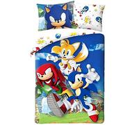 Sonic Housse de Couette 140x200 + Taie 70x90 Coton Cadeau | Parure de lit réversible 1 personne | Coton naturel respirant | SEGA officiel | Garçon | Cadeau | Lavable en machine