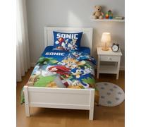 Sonic Housse de Couette Bébé 100x135 + Taie 40x60 Coton Tails Knuckles | Parure de lit bébé réversible | Coton naturel doux respirant Oeko-Tex | SEGA | Garçon 0-3 ans | Lit à barreaux