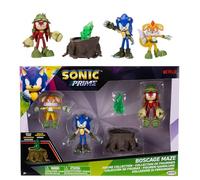 Sonic Prime Bos Cage Labyrinth Lot de 5 figurines Sonic, Gnarly Knuckles, Mangey Tails, tronc d'arbre et fragment vert, à partir de 3 ans (licence officielle Sega et Netflix)