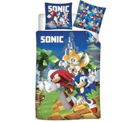 Sonic Tails Knuckles Housse de Couette 140x200 + Taie 65x65 Coton Sega