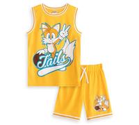 Sonic The Hedgehog de basket-ball 2 pièces Tails en jaune | Tenue de sport sans manches pour enfants | Vêtements de sport amusants | Vêtements de jeu modernes pour enfants unisexes