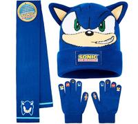 Sonic The Hedgehog Ensemble Bonnet Echarpe Gant Garçon, 3 Pièces, Maille Douce, Cosy Accessoires Hiver, idee Cadeau Gamer (Bleu Sonic 3 Pcs)