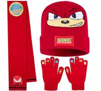 Sonic The Hedgehog Ensemble Bonnet Echarpe Gant Garçon, 3 Pièces, Maille Douce, Cosy Accessoires Hiver, idee Cadeau Gamer (Rouge Knuckles 3 Pcs)