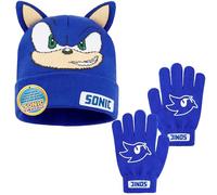 Sonic The Hedgehog Ensemble Bonnet et Gants Hiver Garçon 4-12 ans, Tricot Enfant Chaud, Accessoires Garçon, Idée Cadeau (4-12 Ans, Bleu Sonic, 2)