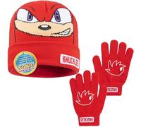 Sonic The Hedgehog Ensemble Bonnet et Gants Hiver Garçon 4-12 ans, Tricot Enfant Chaud, Accessoires Garçon, Idée Cadeau (4-12 Ans, Rouge Knuckles, 2)