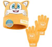 Sonic The Hedgehog Ensemble Bonnet et Gants Hiver Garçon 4-12 ans, Tricot Enfant Chaud, Accessoires Garçon, Idée Cadeau (4-12 Ans, Jaune Tails, 2)