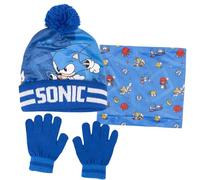 Sonic The Hedgehog Ensemble de 3 pièces avec bonnet, gants et tour de cou pour garçons, bleu/blanc, 3-10 Years