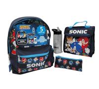 Sonic The Hedgehog Ensemble sac à dos pour garçon - 5 pièces - Sac à dos isotherme - Trousse à crayons, bouteille d'eau et porte-clés - Cadeaux Sonic pour enfants