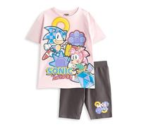 Sonic The Hedgehog Girls Ensemble t-shirt et short rose | Mignon Let’s Roll Sonic & Amy Rose Graphic Tee | Vêtements décontractés à manches courtes et shorts | Marchandise sonique