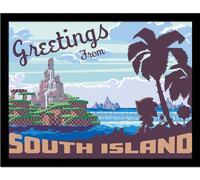 Sonic The Hedgehog - Impression encadrée "Greetings From South Island" PM10495 (40 cm x 30 cm) (Bleu)