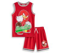 Sonic The Hedgehog Knuckles Ensemble de basket-ball 2 pièces rouge | Tenue de sport sans manches pour enfants | Vêtements de dessin animé modernes pour garçons et filles | Équipement de basket-ball