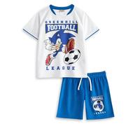 Sonic The Hedgehog le kit de la Ligue de football de Greenhill Boys | Haut blanc et short bleu | Ensemble de football à manches courtes | Vêtements de sport graphiques Sonic | Produits soniques