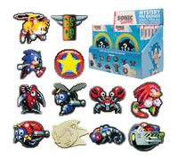Sonic the Hedgehog™ Lot de 12 pin's mystère CDU | 12 broches de collection sous licence officielle | Sonic, queues, phalanges, Eggman et Badnik | Badges de 45 mm | Trouvez la broche sonique dorée rare