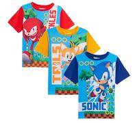 Sonic The Hedgehog Lot de 3 t-Shirts pour garçons, Hauts de Jeu Sega Tails Knuckles pour Enfants