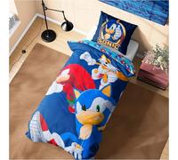 Sonic the Hedgehog Parure de Lit Enfant et Ado, Simple Linge de Lit 135x200cm, Réversible Housse de Couette et Taie Oreiller, Accessoires Decoration Chambre, Cadeau Enfant (Blue Sonic, Single)