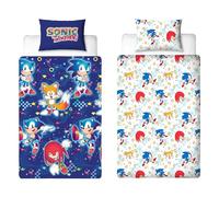 Character World Sonic The Hedgehog Parure de lit simple officielle avec housse de couette réversible double face avec taie d'oreiller assortie Bleu avec queues et phalanges