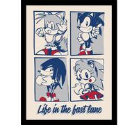 Sonic The Hedgehog - Poster encadré "Life In The Best Lane" PM8666 (40 cm x 30 cm) (Blanc/Bleu/Rouge)