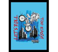 Sonic The Hedgehog - Poster encadré "Too Easy" PM8662 (40 cm x 30 cm) (Bleu/Gris/Rouge)