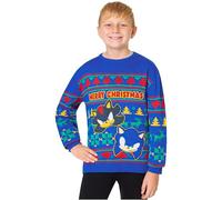 Sonic The Hedgehog Pull de Noël Garçon 4-10 Ans, Pull Festif Tricoté, Sonic et Shadow, Vêtements Garçon, Cadeau Gamer (4-5 Ans, Bleu)