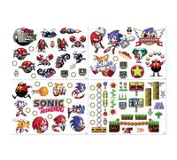 Sonic the Hedgehog Retro Tech Decals - Plus de 70 autocollants en vinyle, 4 feuilles - Personnages, badniks et icônes - Autocollants réutilisables pour ordinateur portable, téléphone et console - Sous