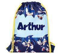 Sonic The Hedgehog Sac à cordon de serrage personnalisé pour enfants - Sac d'école pour enfants - Cadeau personnalisé pour garçons - Sac de natation pour enfants - Bleu, bleu