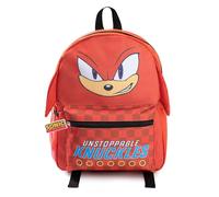 Sonic The Hedgehog Sac à dos 3D Knuckles l'Échidné pour enfants | Poche avant zippée à carreaux rouges avec inscription Unstoppable Knuckles ! | Sac de voyage pour l'école