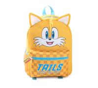 Sonic The Hedgehog Sac à dos 3D Tails pour enfants| Sac jaune Time To Fly ! avec poche avant à carreaux | Cartable zippé pour garçons et filles | Sac à dos Sonic Merch