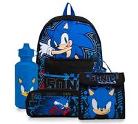 Sonic The Hedgehog Sac à dos 4 pièces avec sac à déjeuner, trousse à crayons et bouteille d'eau | Sac à dos garçon avec bretelles rembourrées réglables - Fournitures de rentrée scolaire