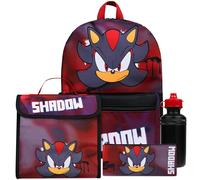 SONIC THE HEDGEHOG Sac a Dos Enfant 4 Pcs Bouteille d'eau Trousse Enfant Sac à Lunch Shadow Fournitures Scolaires (Shadow 4 Ensemble de Pièces)