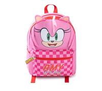 Sonic The Hedgehog Sac à dos rose 3D Amy pour enfants | Cartable avec inscription Amy, on roule ! | Fermeture éclair | Sac de transport pour livres et boîtes à lunch
