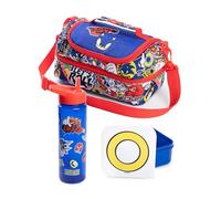 Sonic The Hedgehog Sac à lunch bleu Boys avec bouteille et pot à goûter | Motif Sonic Let's Roll | Bretelles réglables | Essentiels pour la rentrée | Produits dérivés Sonic