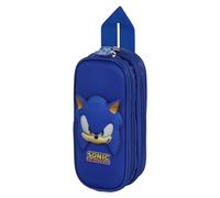 Sonic The Hedgehog - SEGA Sega-Sonic Face-Trousse 3D Double, Bleu, 22 x 9,5 cm