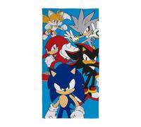 Character World - Serviette de Bain Bébé Sonic Stars - 100% Coton - Super Absorbante et à Séchage Rapide - Motif Caricature - 140 x 70 cm - Pour Filles et Garçons