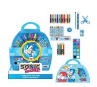 Sonic the Hedgehog Set de papeterie colorée pour enfants - Kit de 50 pièces avec marqueurs, crayons, autocollants et aquarelles, licence officielle, Retour à l'école