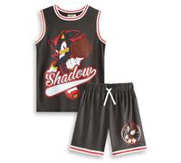 Sonic The Hedgehog Shadow Ensemble de basket-ball 2 pièces en noir | Vêtements de sport unisexes pour enfants | Haut de basket-ball sans manches avec motif dessin animé | Vêtements de sport