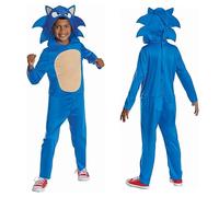 Sonic the Hedgehog Sonic Jumpsuit with Hood for Kids, Officially Licensed SEGA by Disguise, Sonic 3 Fancy Dress, Includes Hood with Dimensional Quills and Felt Ears, in 3-4, 5-6, 7-8 years