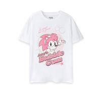 Sonic the Hedgehog T-Shirt Femme | T-Shirt Graphique Bubblegum d'Amy pour Dames en Blanc | Haut léger à Manches Courtes Pink Vintage Game | Cadeau Mignon de vêtements de Marchandises de Jeu