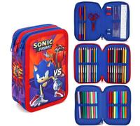 Sonic the Hedgehog Trousse à crayons 45 pièces Triple compartiment à fermeture Éclair