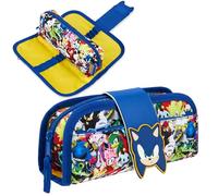 SONIC THE HEDGEHOG Trousse Scolaire Garcon Fille, 2 en 1 Trousse Ecole avec Fournitures Scolaires Crayons Stylo, Kit Papeterie, Cadeau Enfant